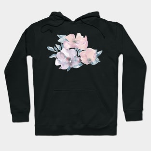 Watercolor of pink and purple flowers over blue background Hoodie